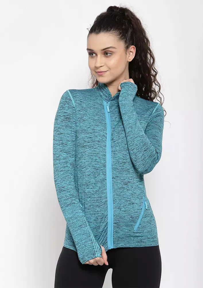 Sports High Neck Contrast Zip Jacket