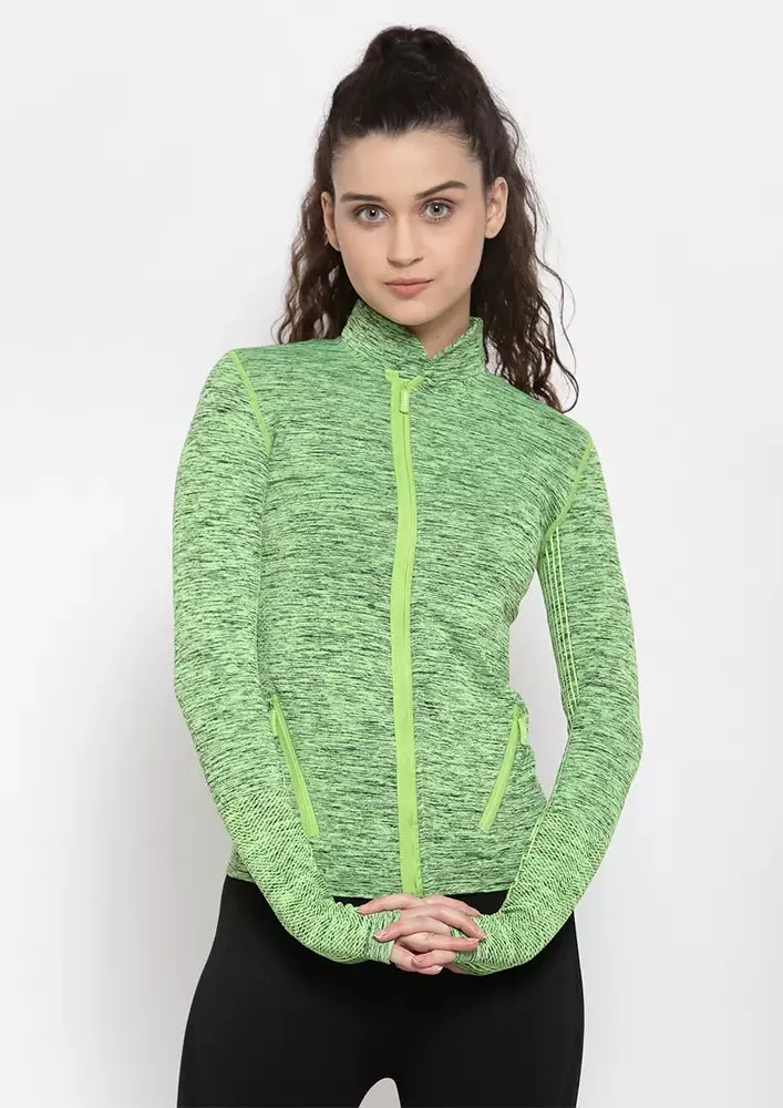 Sports High Neck Contrast Zip Jacket
