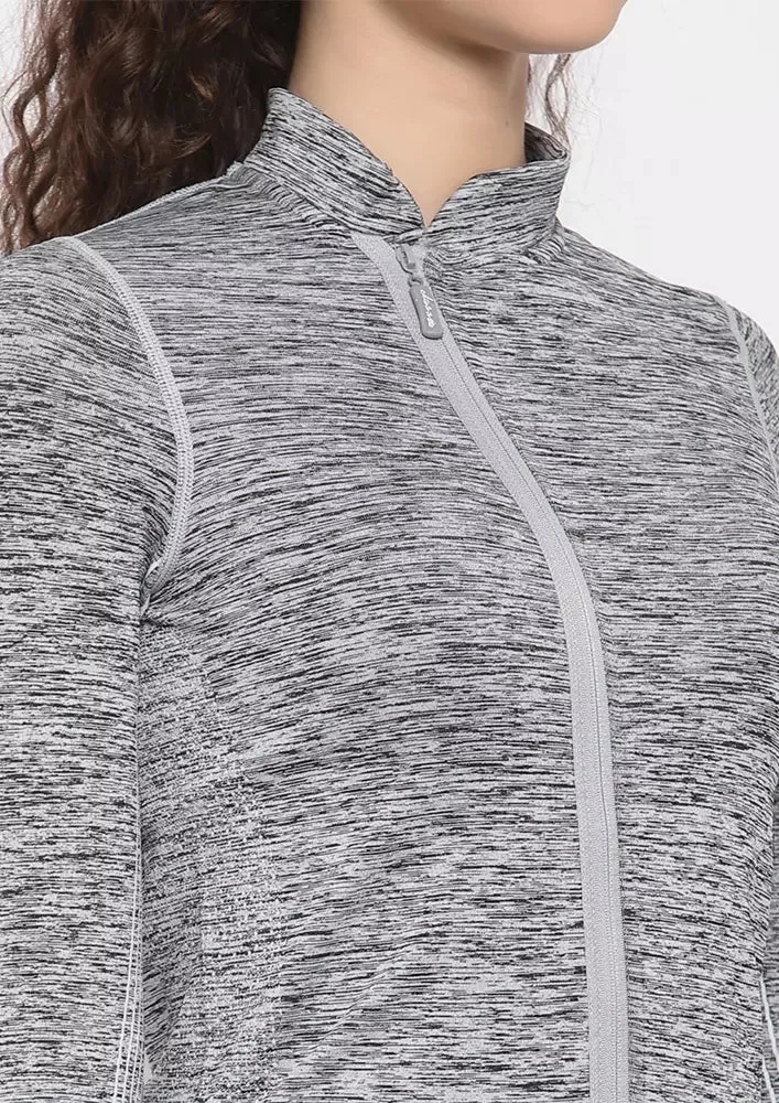 Sports High Neck Contrast Zip Jacket
