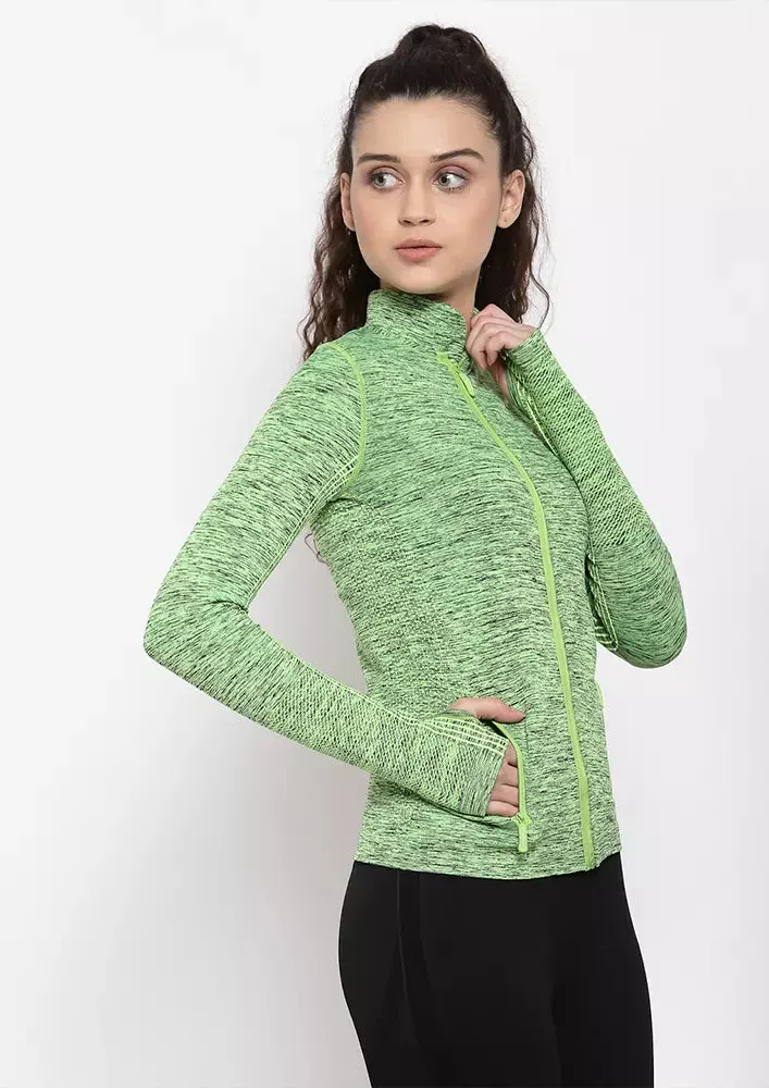 Sports High Neck Contrast Zip Jacket