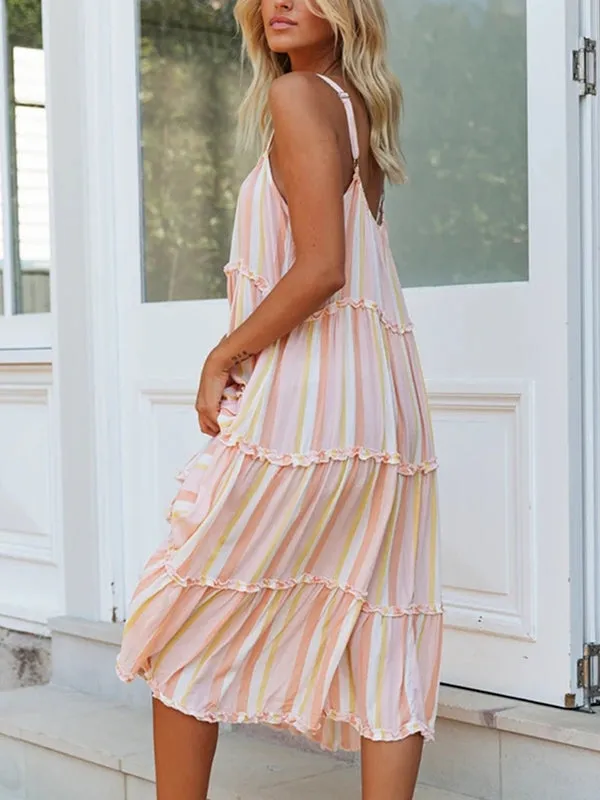 Striped Ruffle Hem Midi Dress