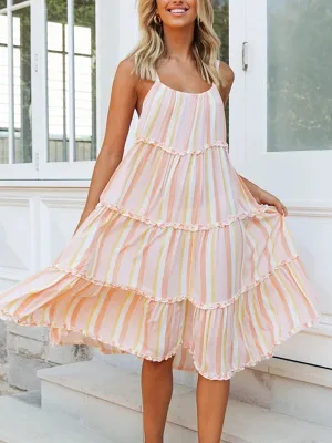 Striped Ruffle Hem Midi Dress