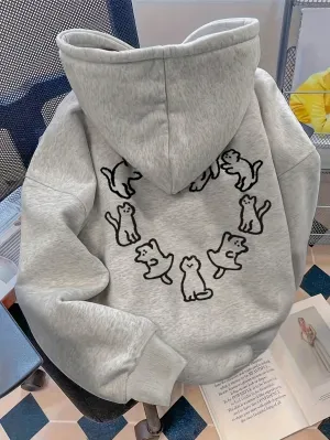 Sudadera con capucha de gato y corazón para mujer