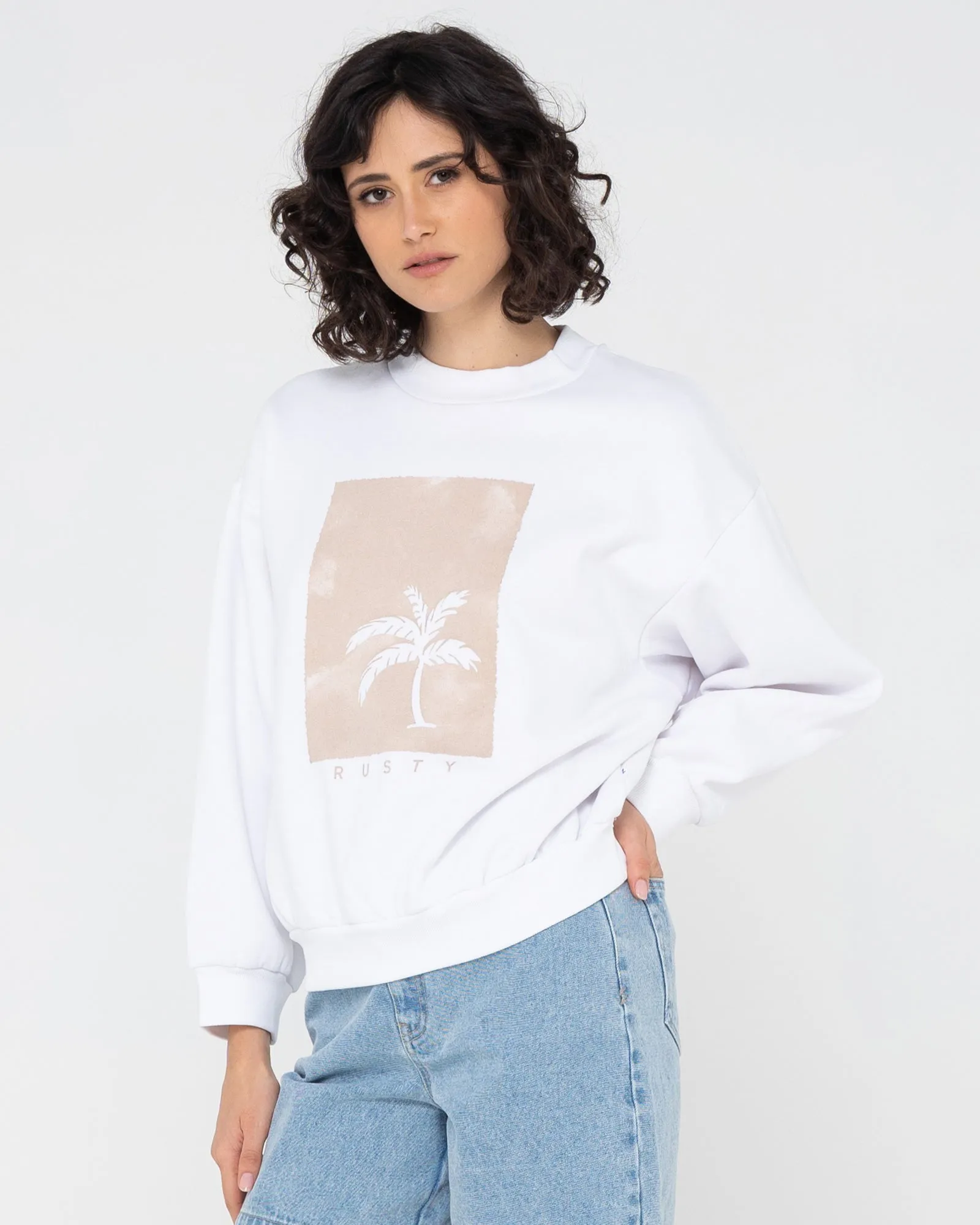 SUNSET PALM OVERSIZE CREW NECK FLEECE