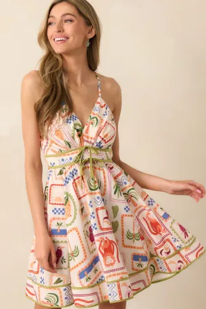 Sweet As Ever Ivory Multi Tropical Print Mini Dress