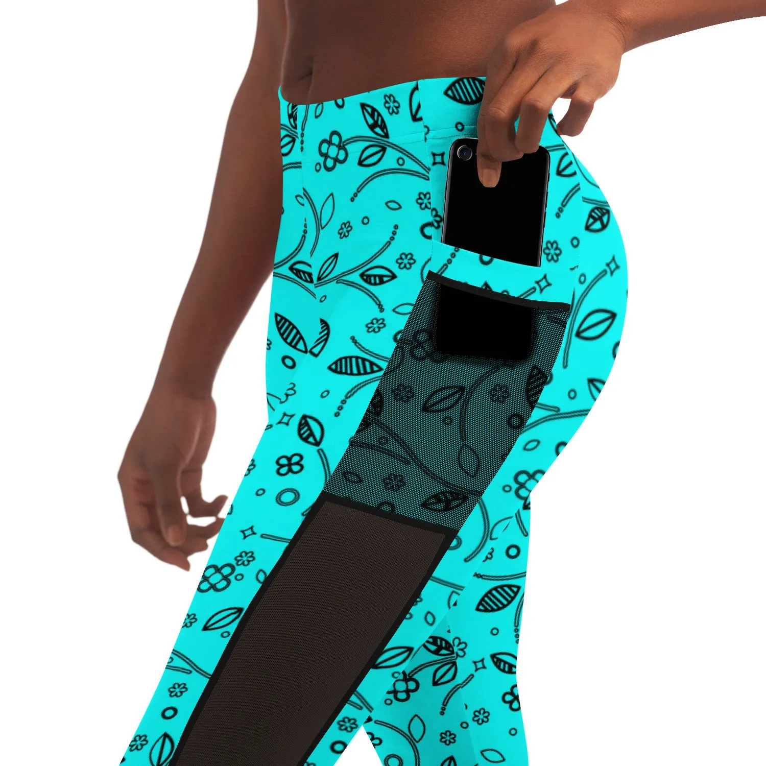 Teal Floral Leggings with Pockets