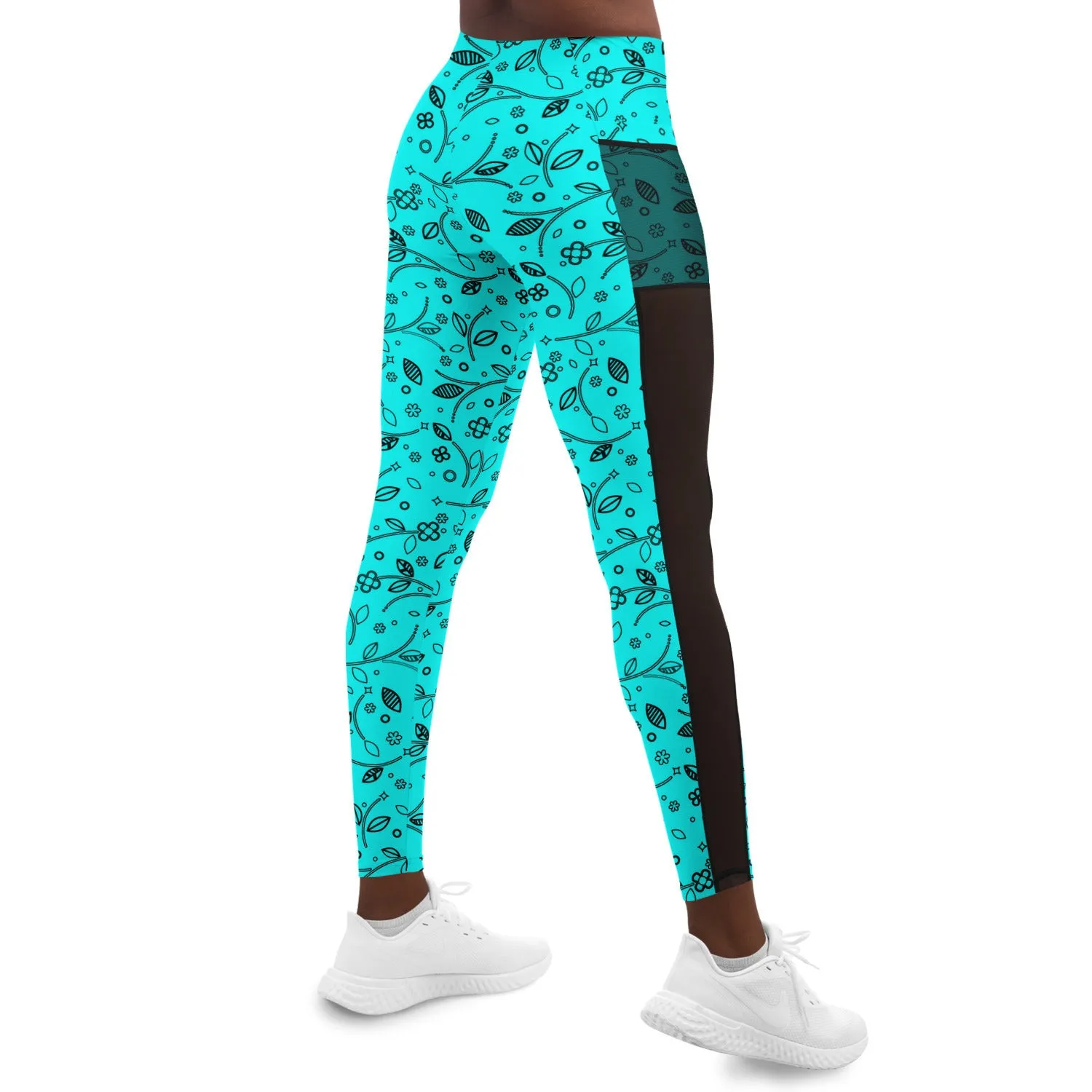 Teal Floral Leggings with Pockets