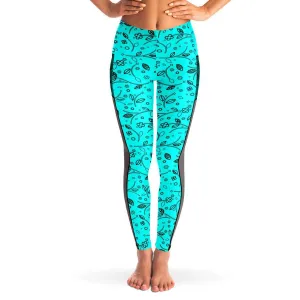 Teal Floral Leggings with Pockets