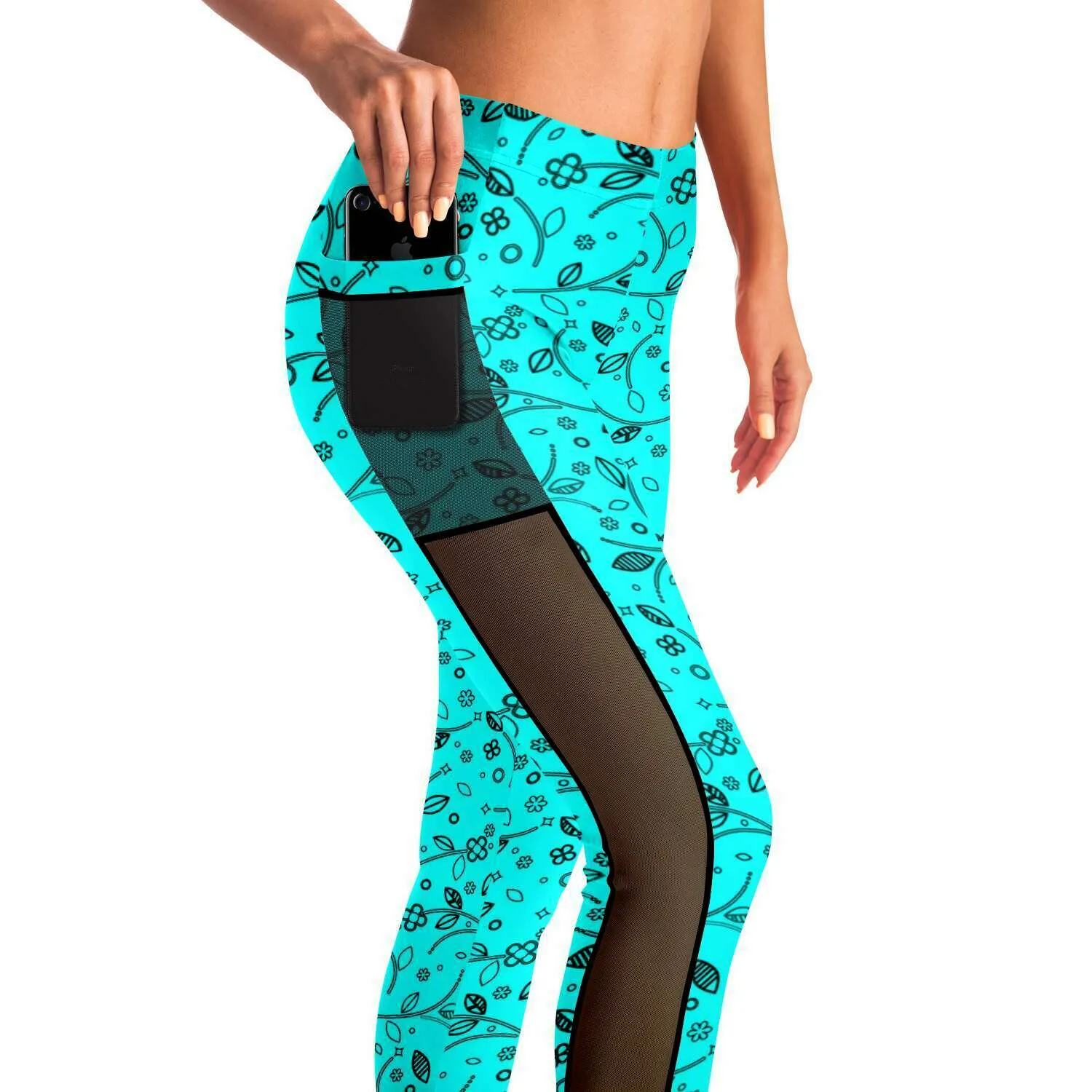 Teal Floral Leggings with Pockets