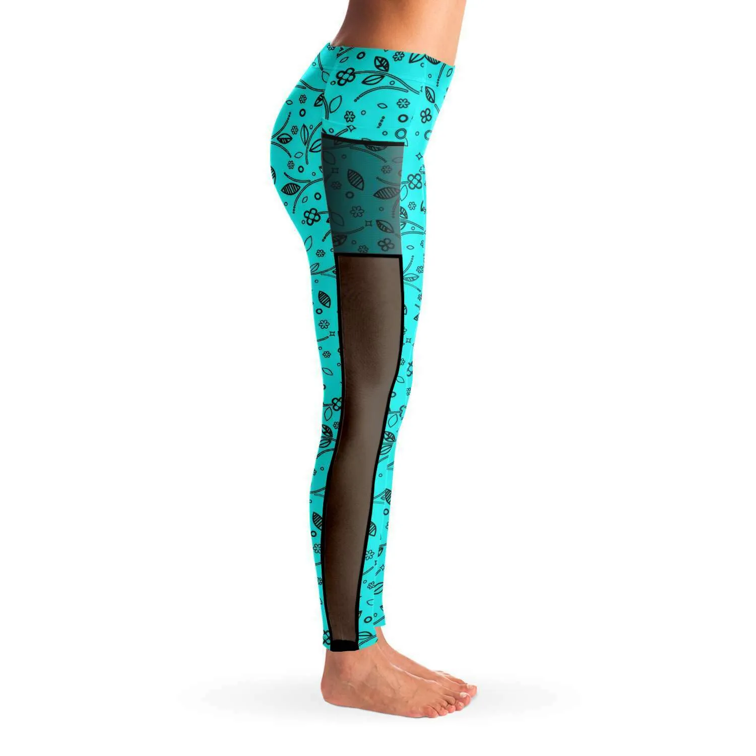 Teal Floral Leggings with Pockets