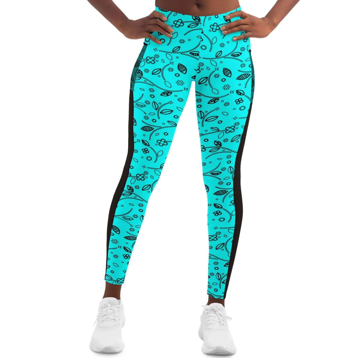 Teal Floral Leggings with Pockets