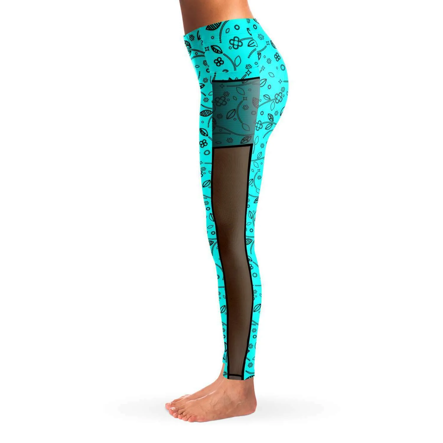 Teal Floral Leggings with Pockets