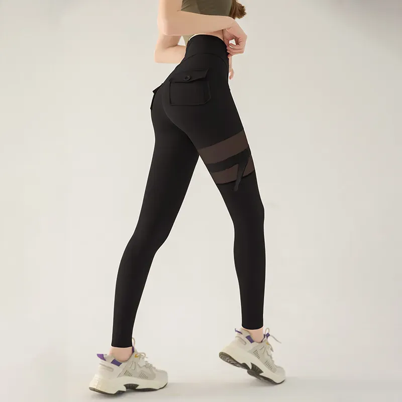TeaseMe High-Waist Sheer Panel Strap Pocket Leggings