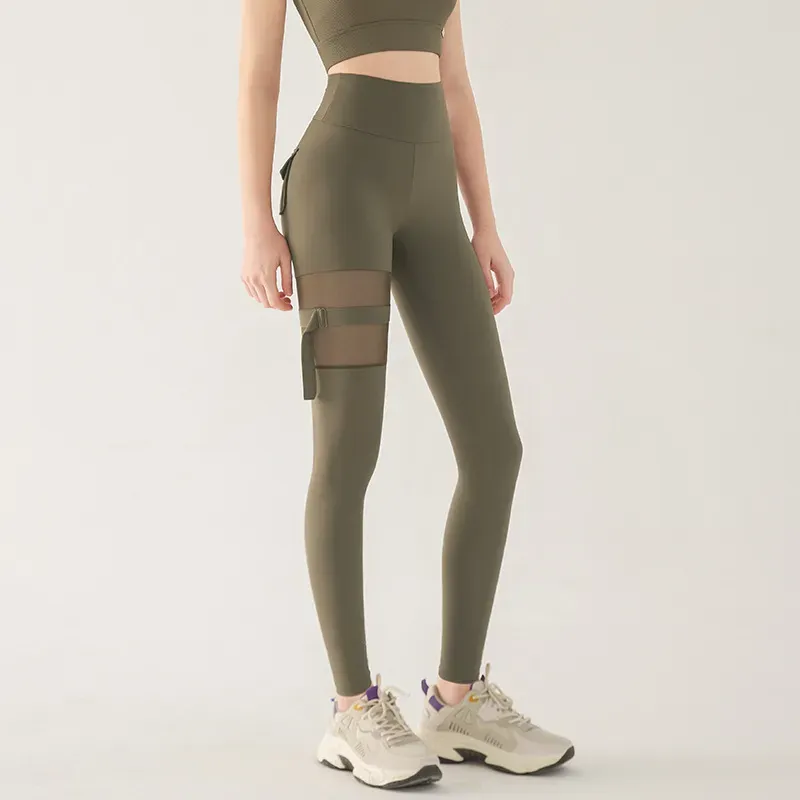TeaseMe High-Waist Sheer Panel Strap Pocket Leggings
