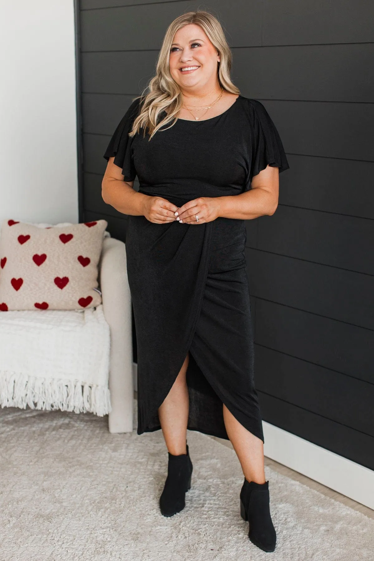 Through The Night Wrap Midi Dress- Black