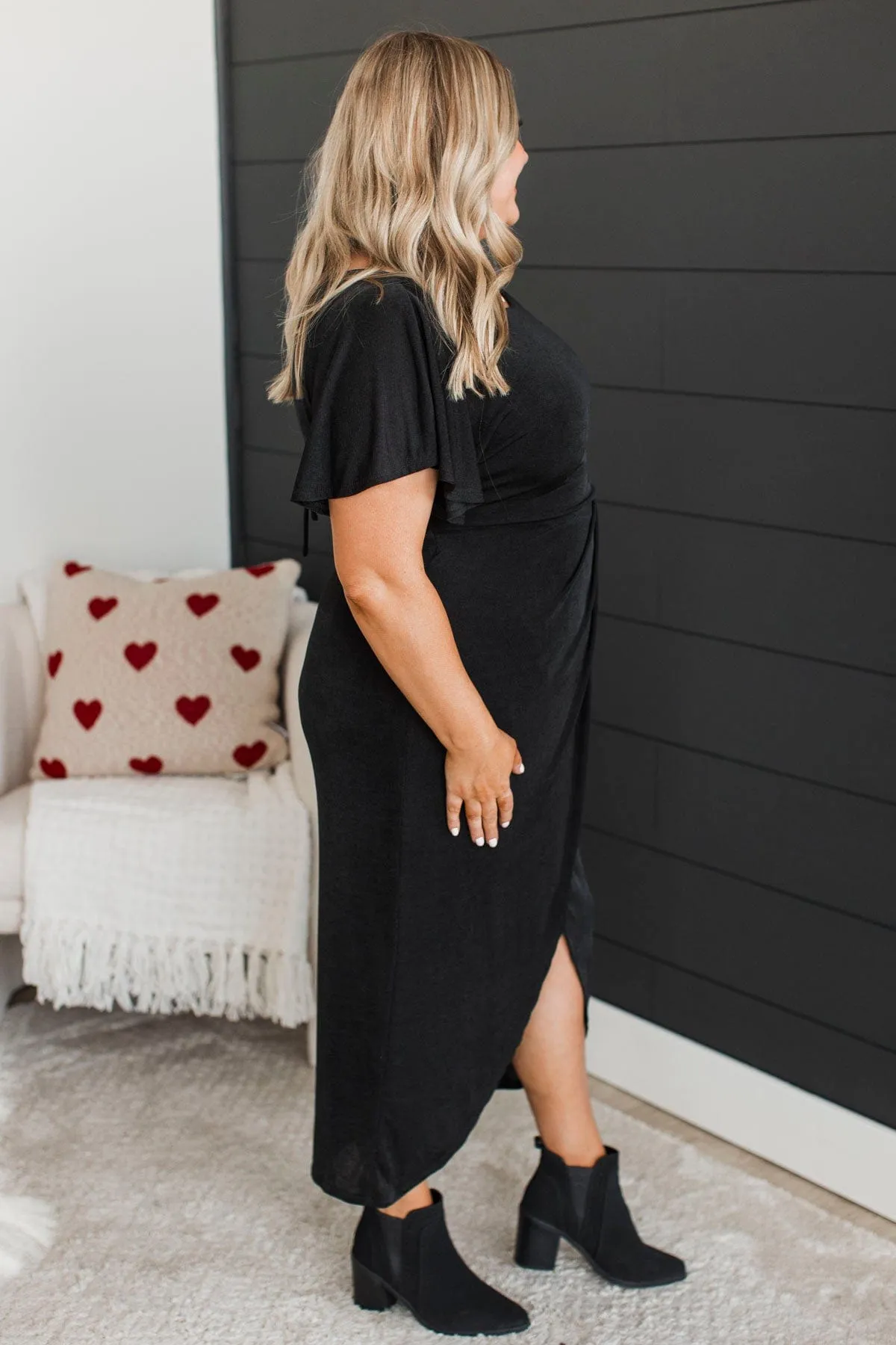 Through The Night Wrap Midi Dress- Black
