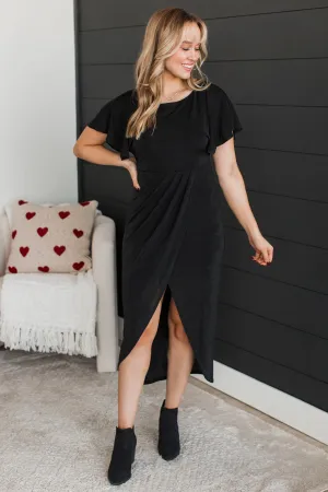 Through The Night Wrap Midi Dress- Black