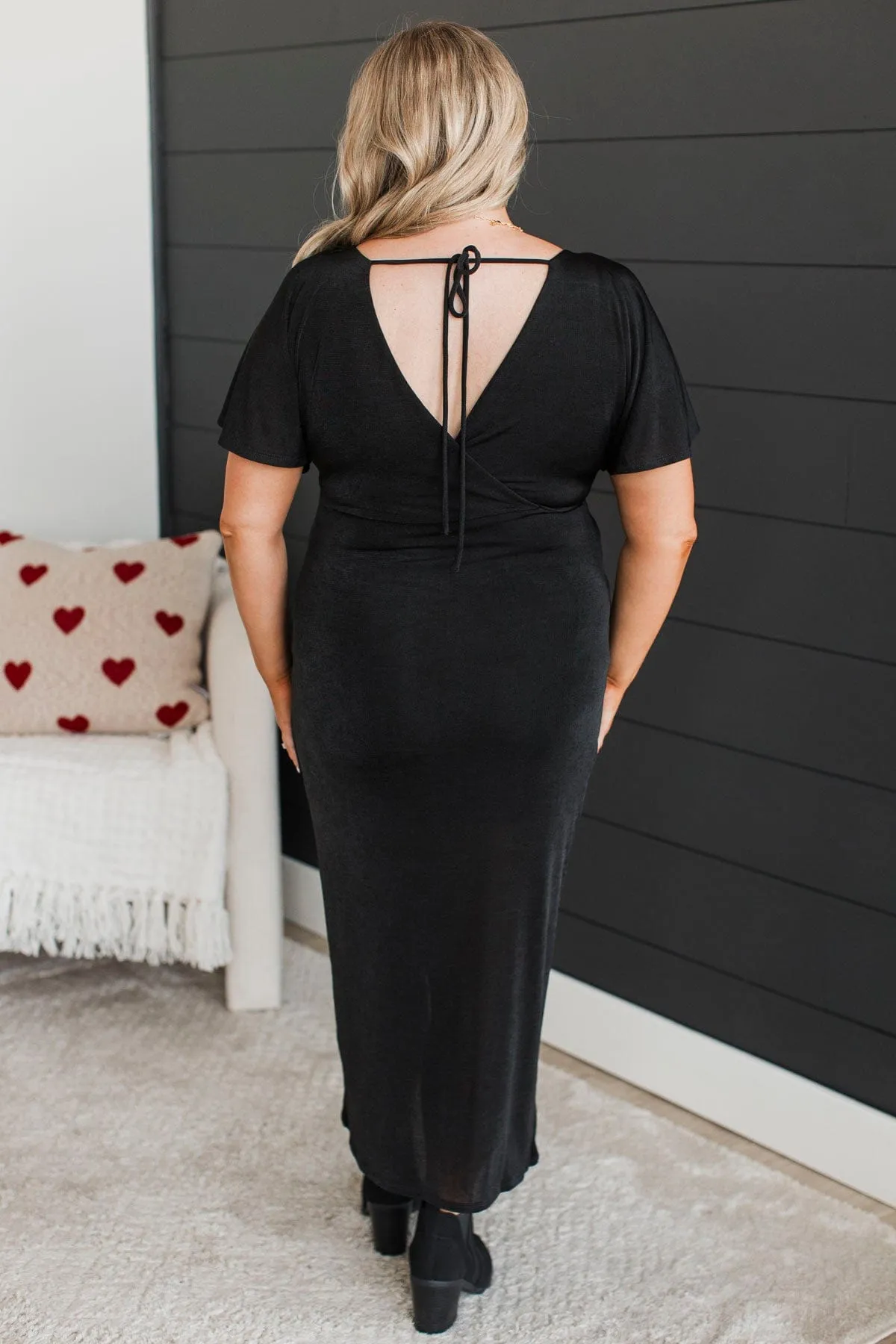 Through The Night Wrap Midi Dress- Black