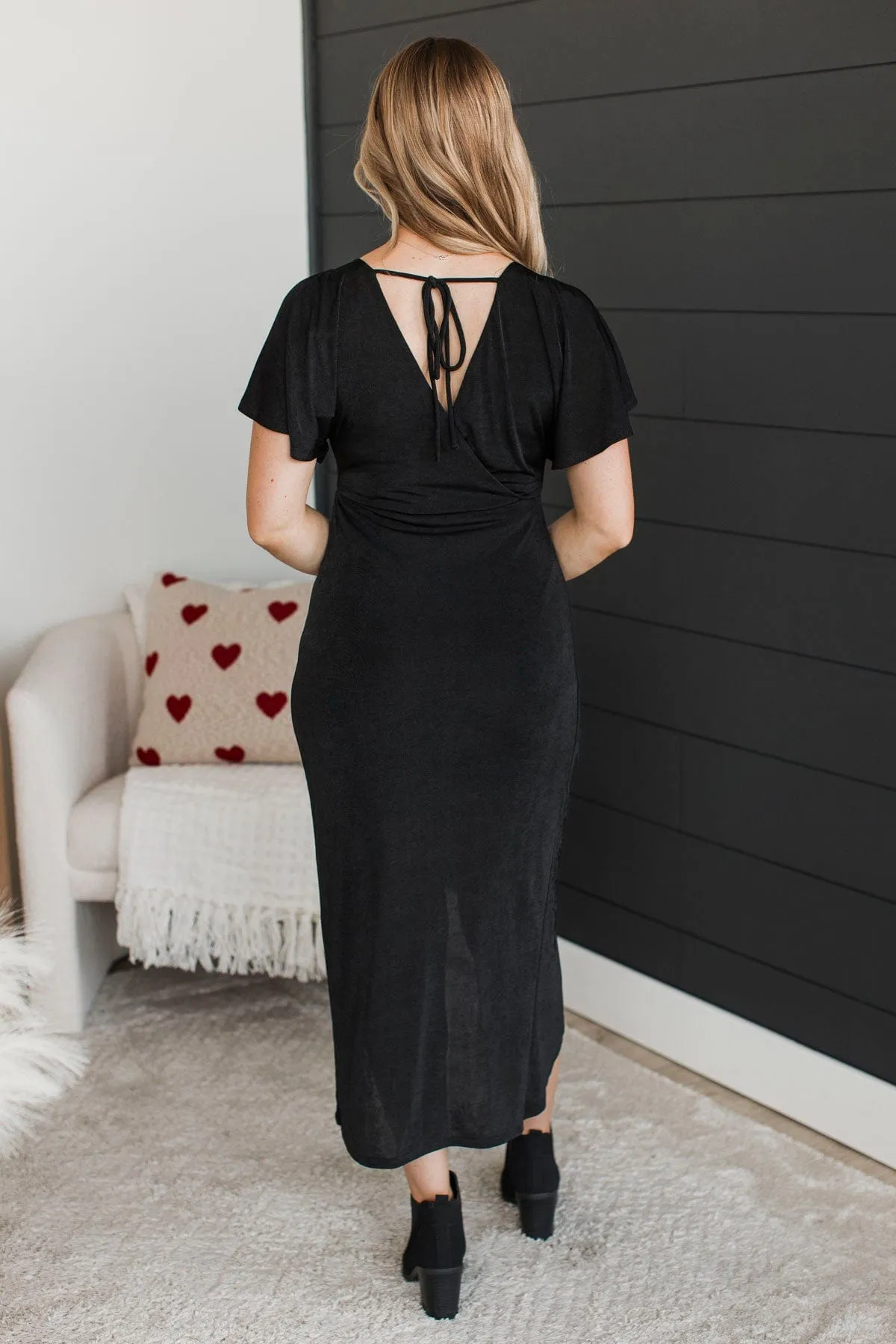 Through The Night Wrap Midi Dress- Black