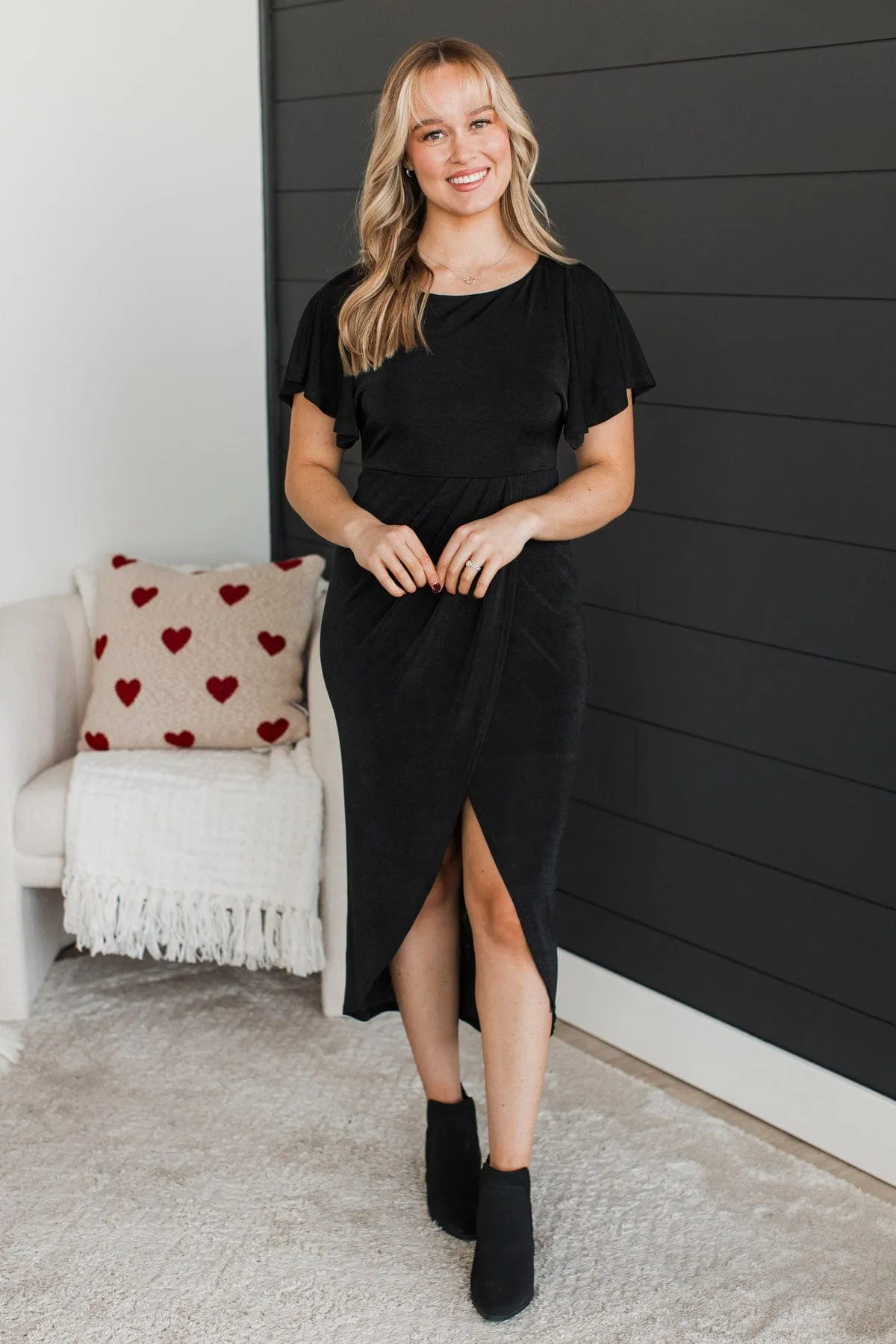 Through The Night Wrap Midi Dress- Black