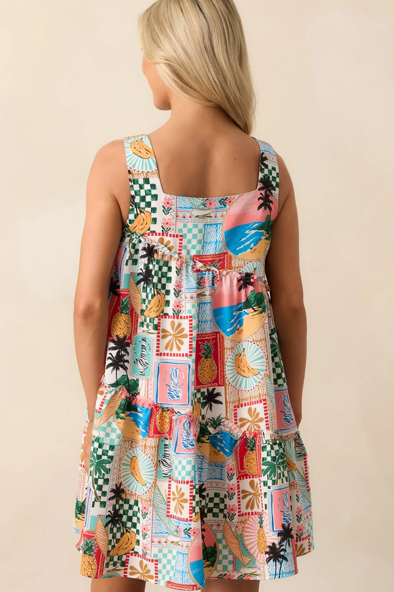 Tidal Treasures Multi Tropical Print Mini Dress