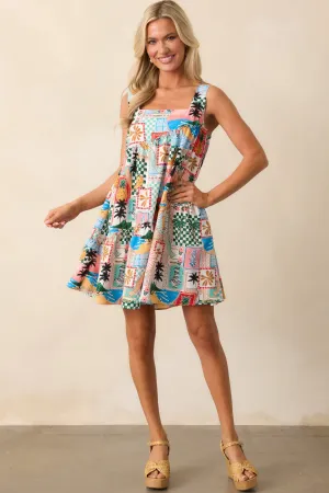Tidal Treasures Multi Tropical Print Mini Dress