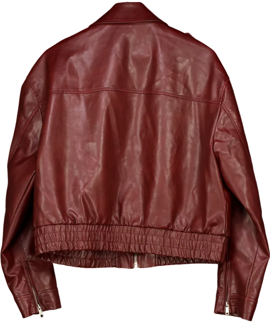 Topshop Red Faux Leather Cropped Collar Bomber Jacket UK M