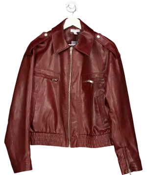 Topshop Red Faux Leather Cropped Collar Bomber Jacket UK M