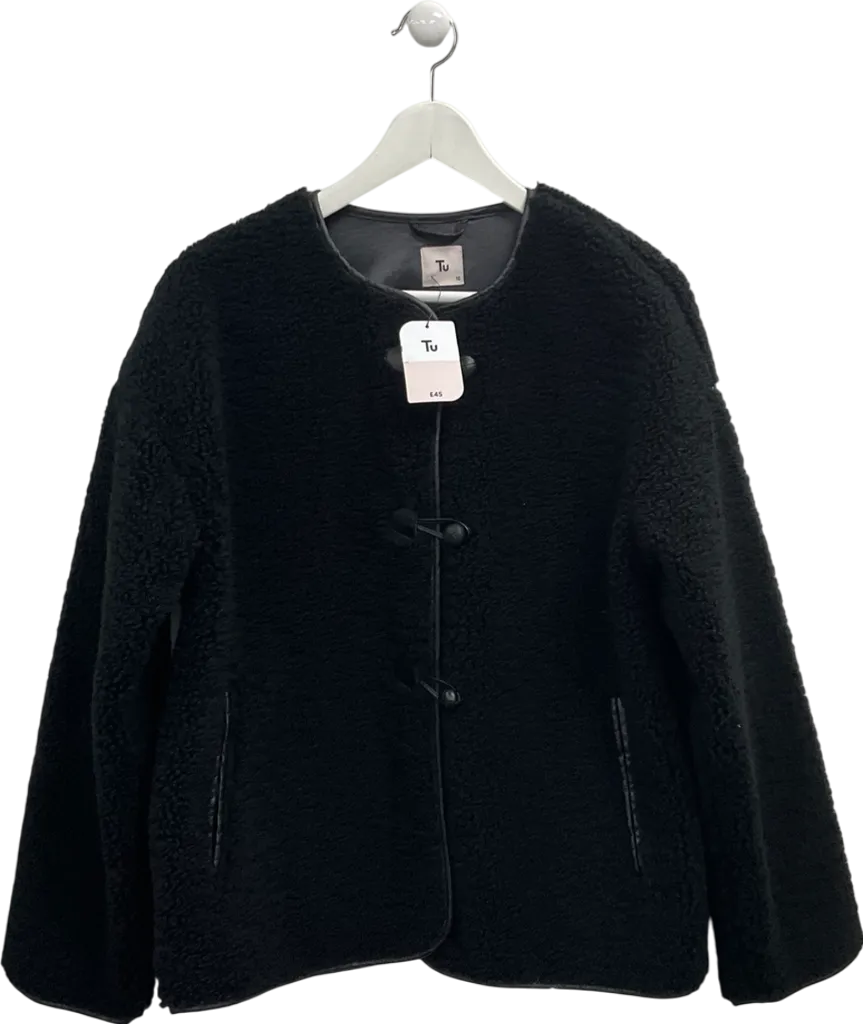 TU Black Faux Shearling Coat UK 10