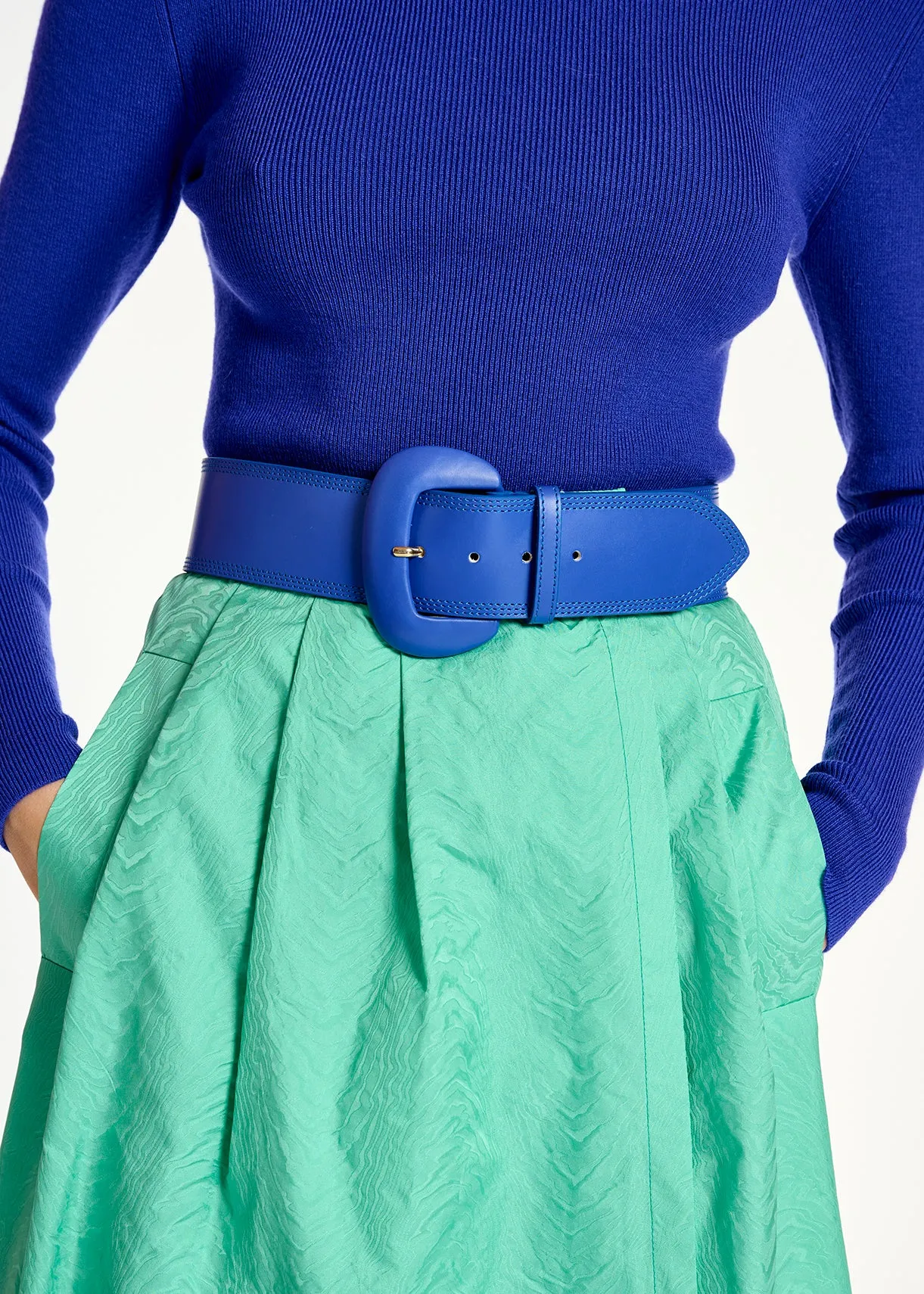 Turquoise jacquard midi-length wrap skirt