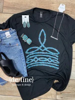 Turquoise Jewelry Boot Stitch Graphic Tee