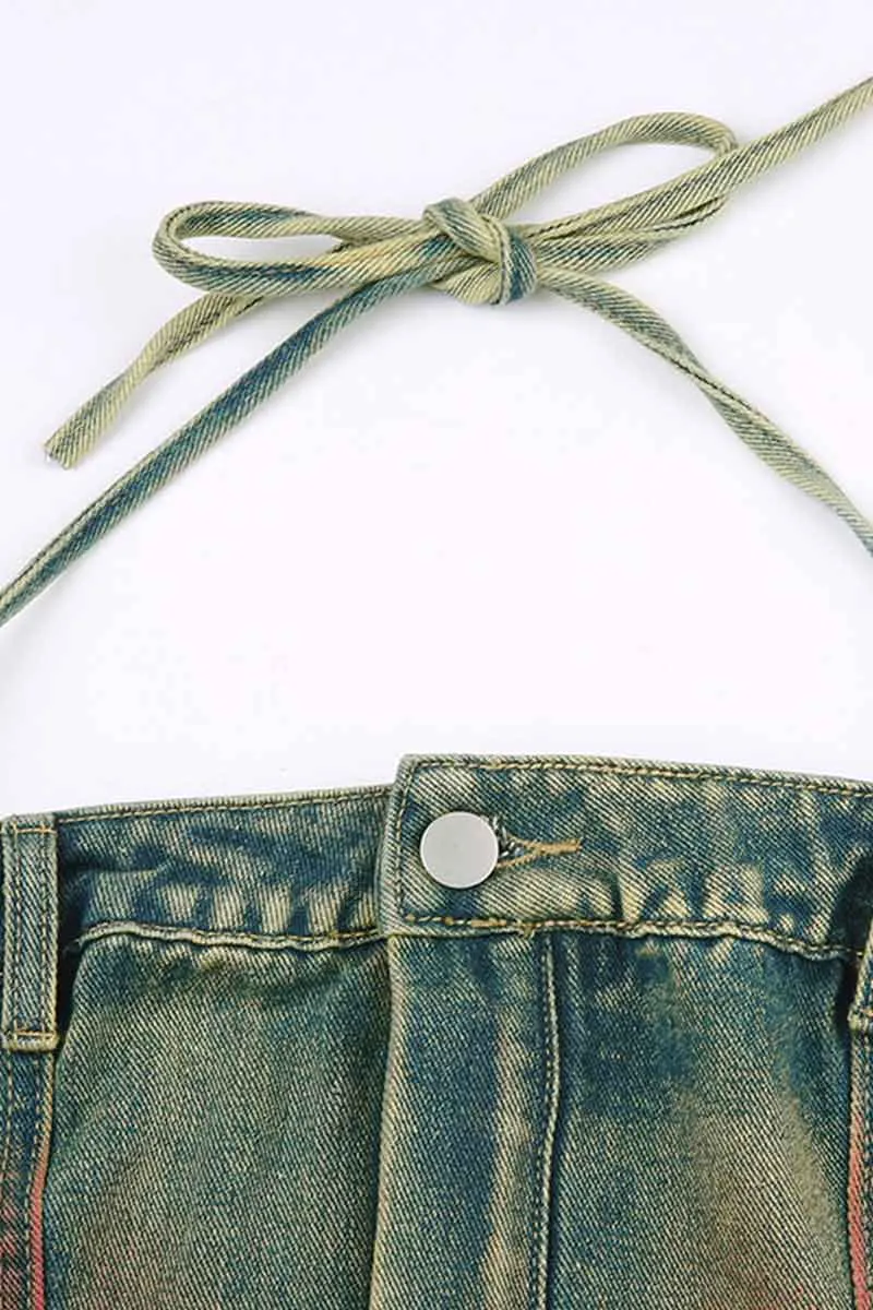 UH697 Denim Halter Top and Pants Set