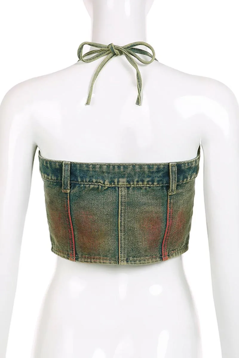 UH697 Denim Halter Top and Pants Set