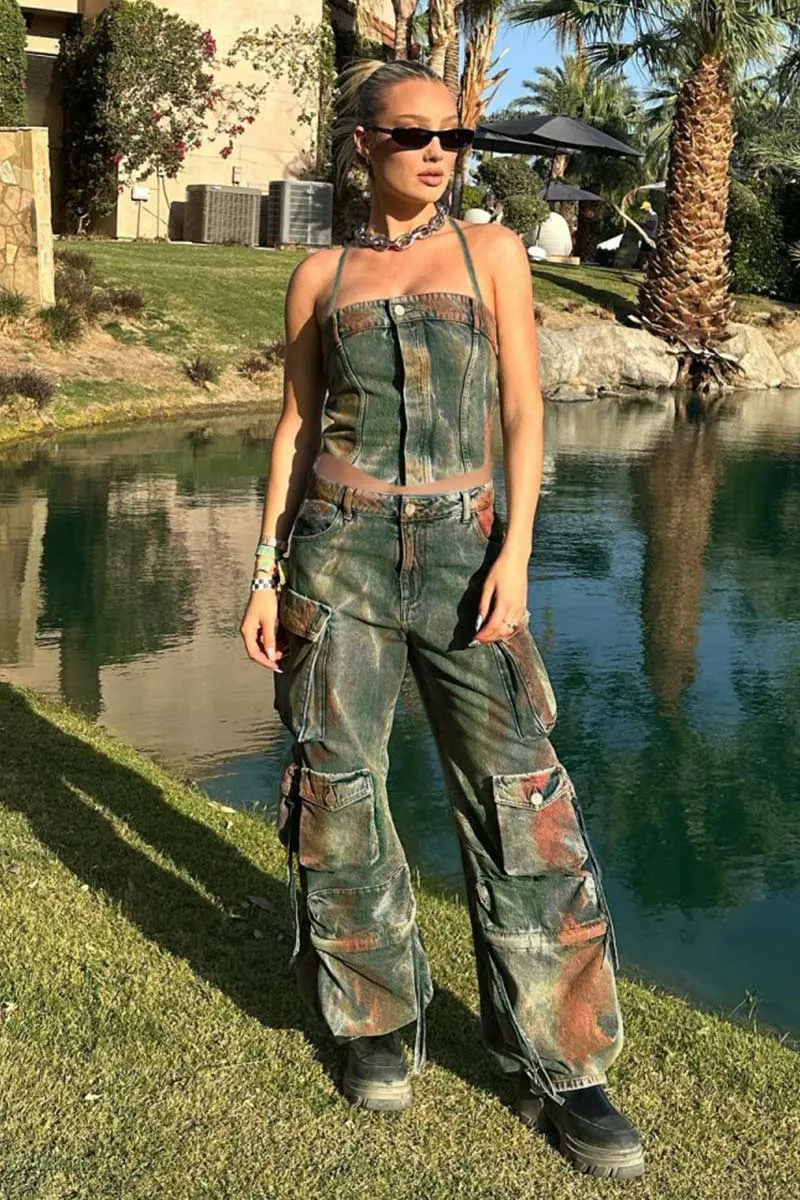 UH697 Denim Halter Top and Pants Set