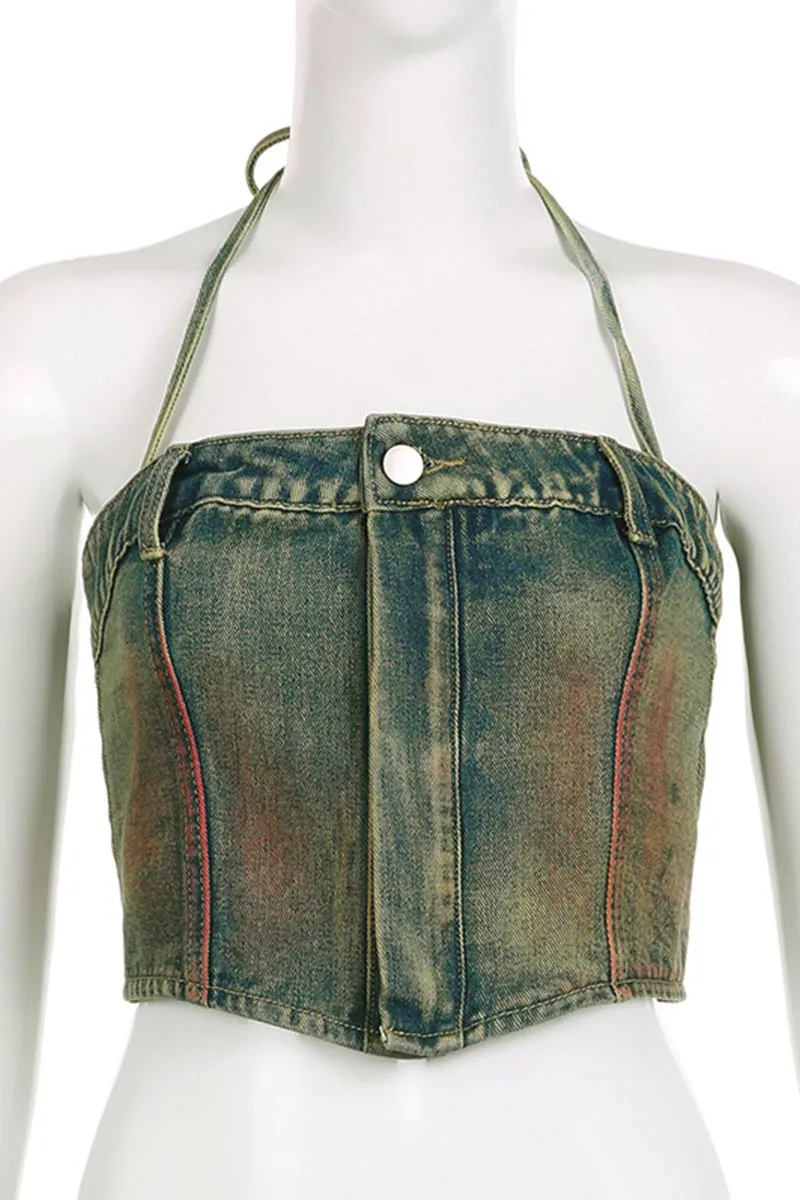 UH697 Denim Halter Top and Pants Set