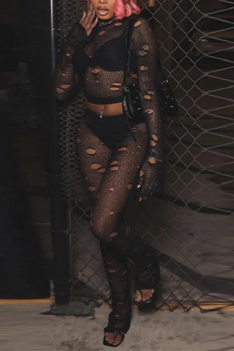 UJ0262 Crochet Holes Leggings Set