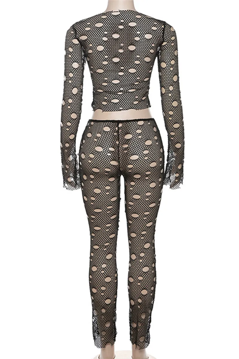 UJ0262 Crochet Holes Leggings Set