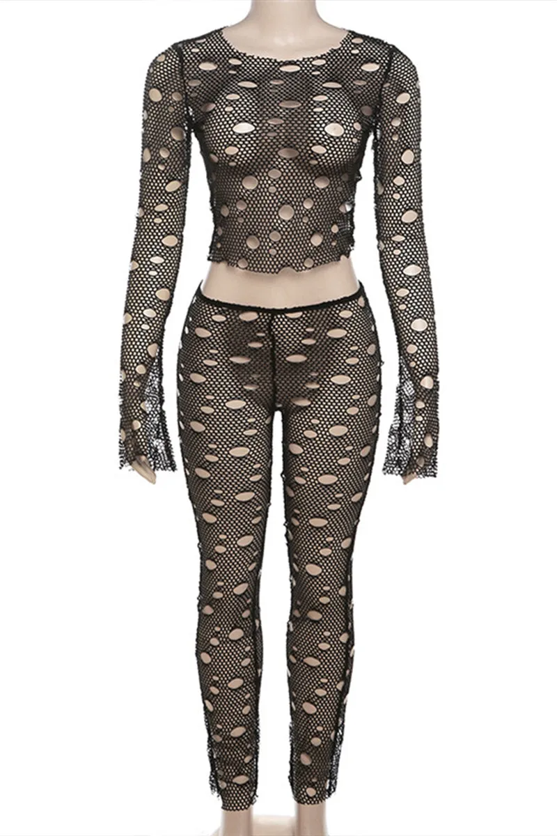 UJ0262 Crochet Holes Leggings Set