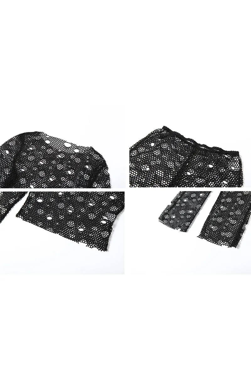 UJ0262 Crochet Holes Leggings Set