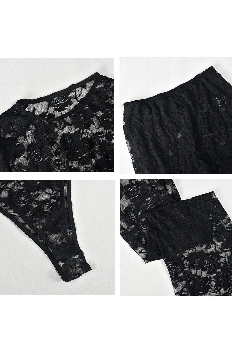 UN0200 Lace Bodysuit and Leggings Set