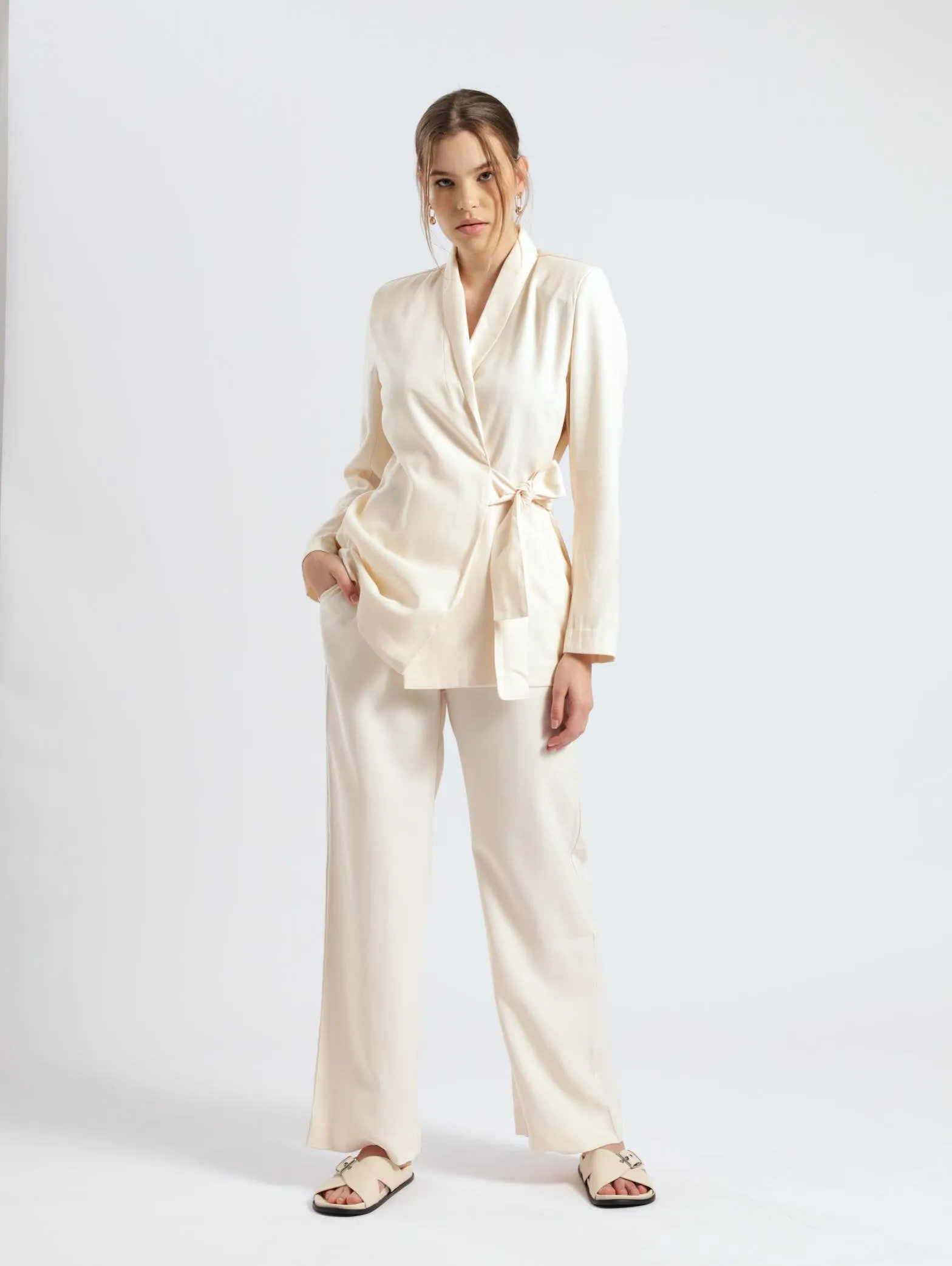 Unlined Wrap Blazer Jacket - Stone