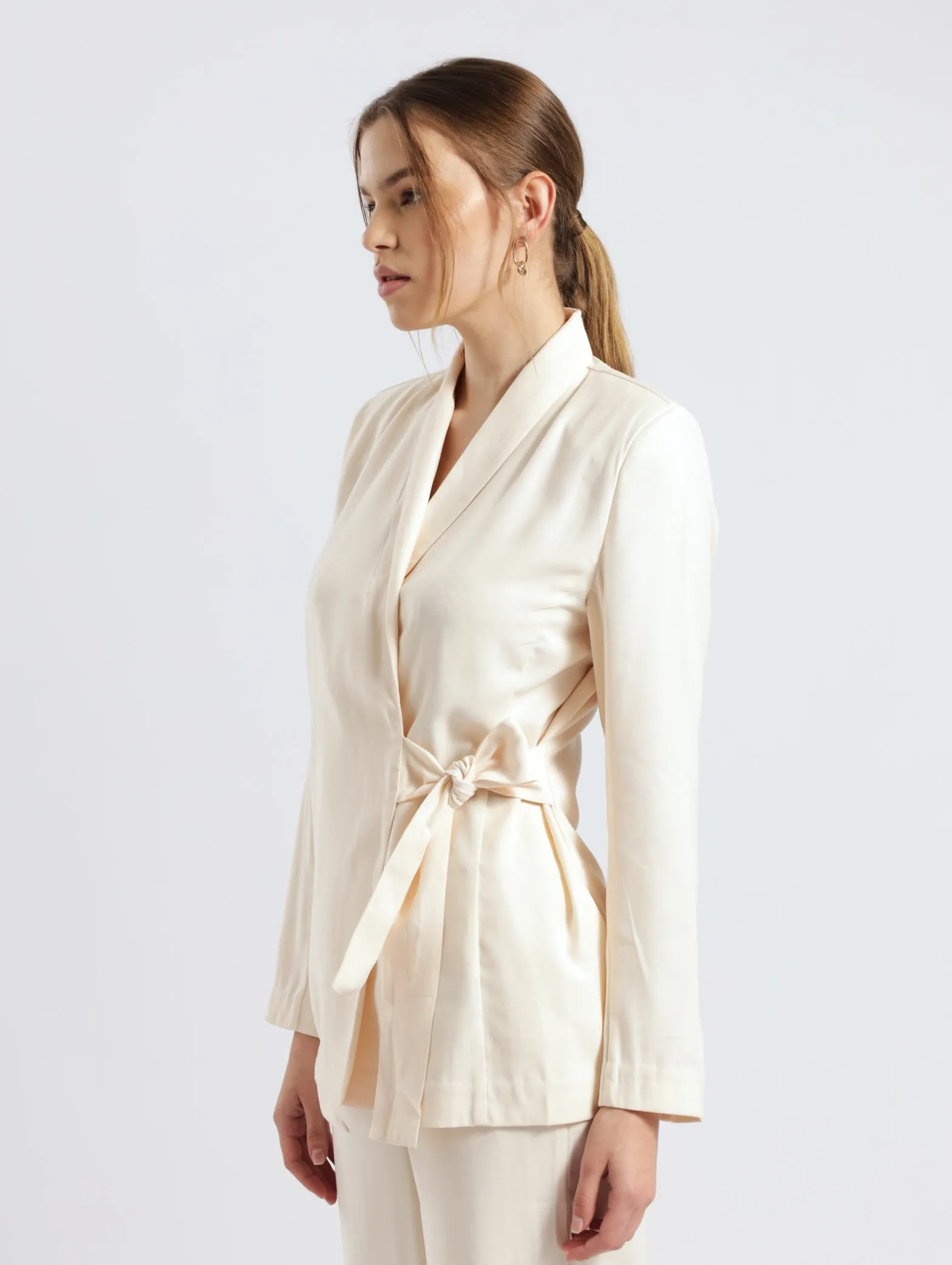 Unlined Wrap Blazer Jacket - Stone
