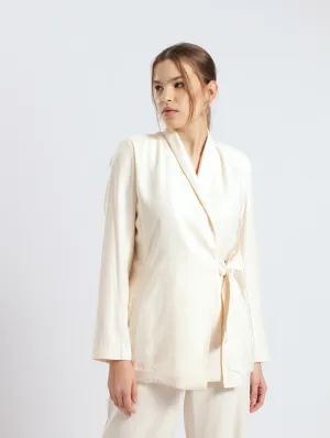 Unlined Wrap Blazer Jacket - Stone