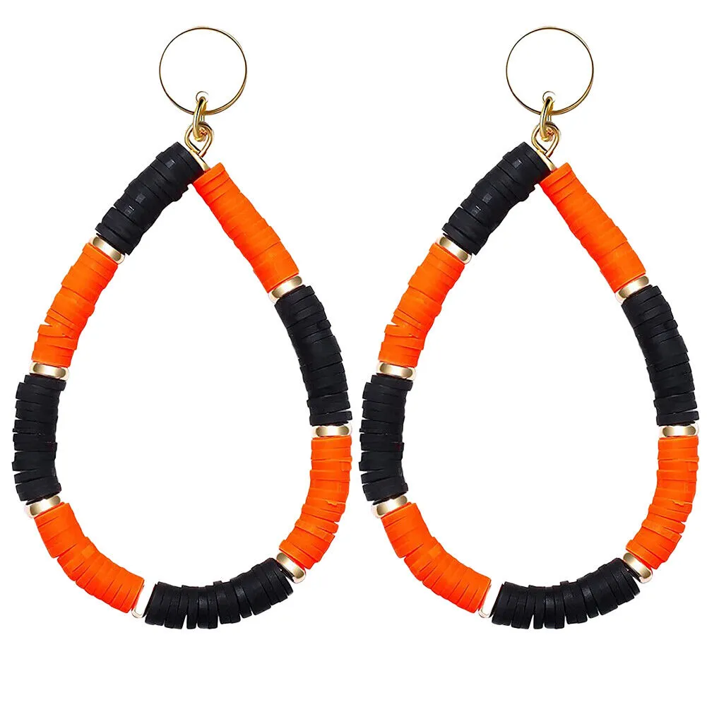 US 1-2Pairs Women Heishi Drop Earring Rainbow Vinyl Disc Bead Dangle Lightweight