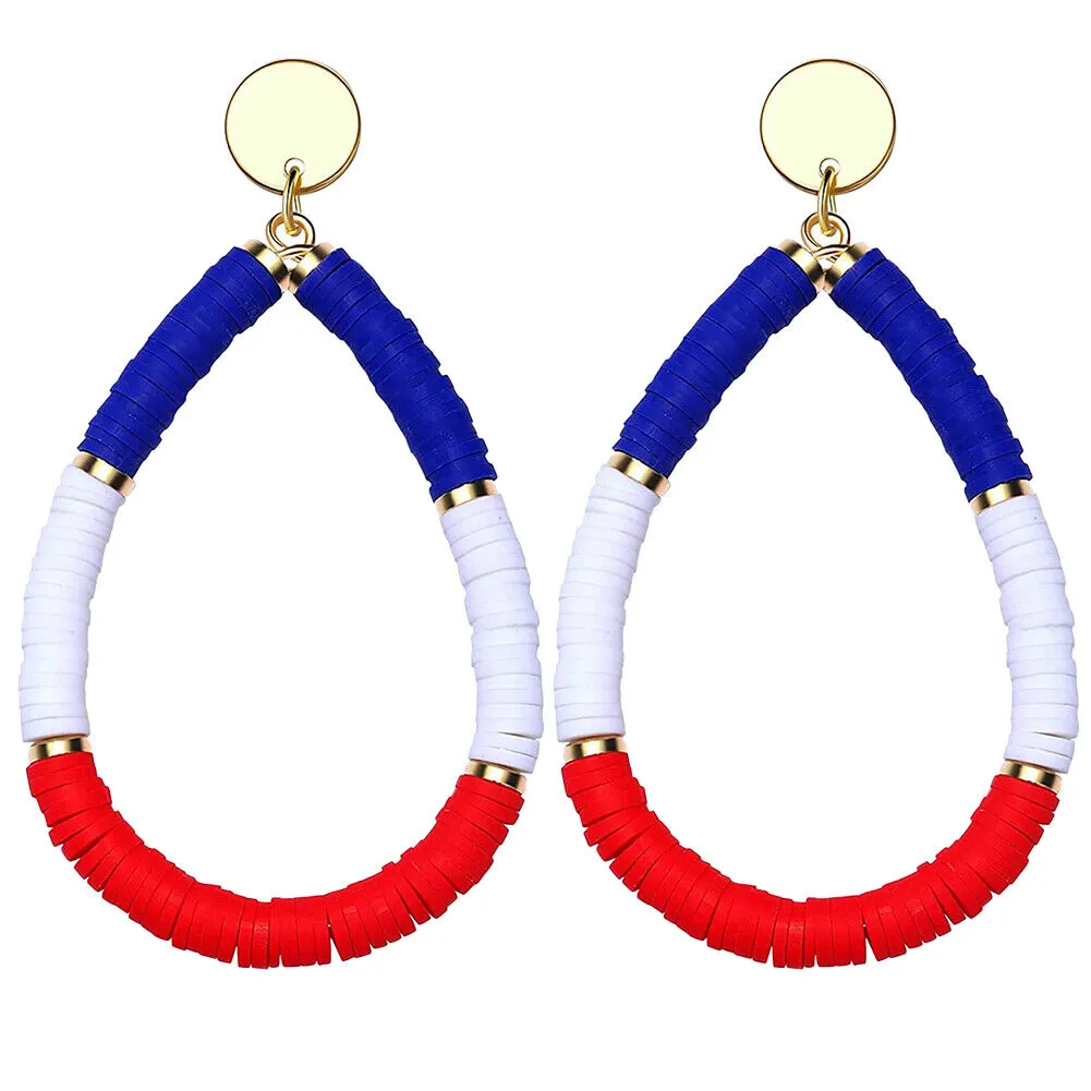 US 1-2Pairs Women Heishi Drop Earring Rainbow Vinyl Disc Bead Dangle Lightweight