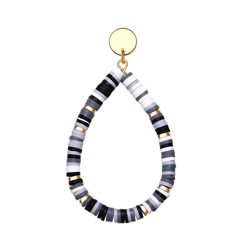 US 1-2Pairs Women Heishi Drop Earring Rainbow Vinyl Disc Bead Dangle Lightweight