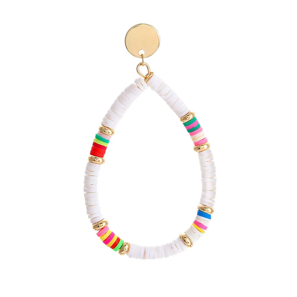 US 1-2Pairs Women Heishi Drop Earring Rainbow Vinyl Disc Bead Dangle Lightweight