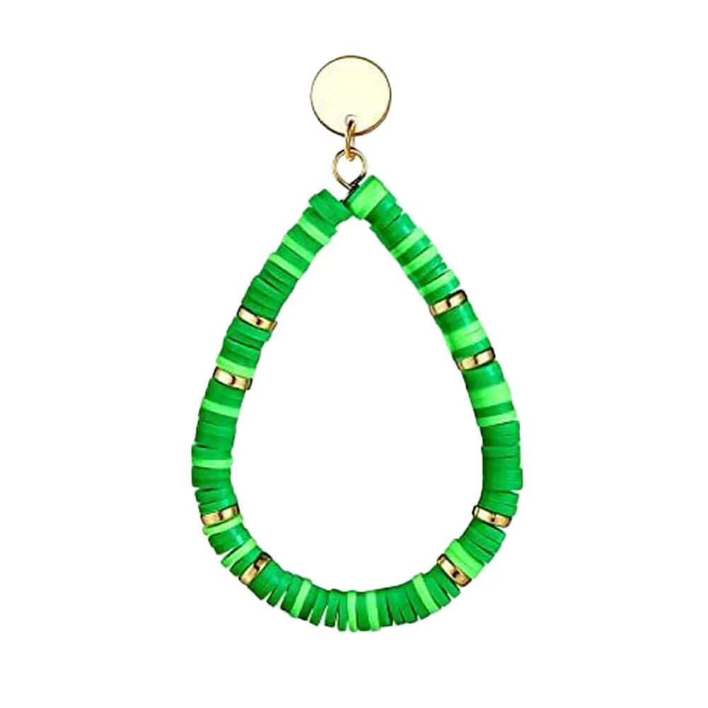 US 1-2Pairs Women Heishi Drop Earring Rainbow Vinyl Disc Bead Dangle Lightweight