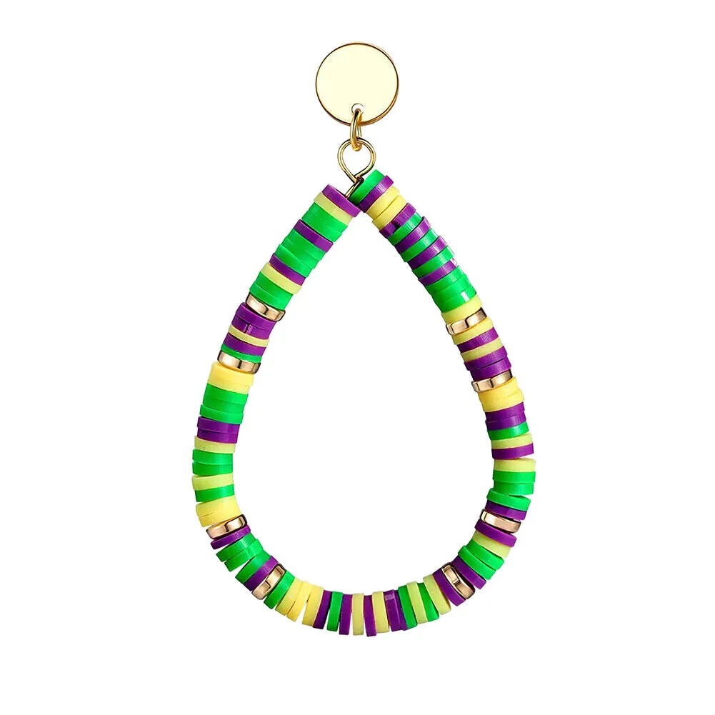 US 1-2Pairs Women Heishi Drop Earring Rainbow Vinyl Disc Bead Dangle Lightweight