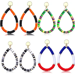 US 1-2Pairs Women Heishi Drop Earring Rainbow Vinyl Disc Bead Dangle Lightweight